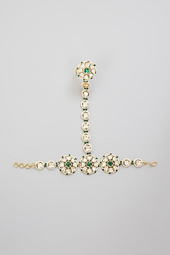 Gold Finish Kundan Polki Hathphool (Set Of 2)