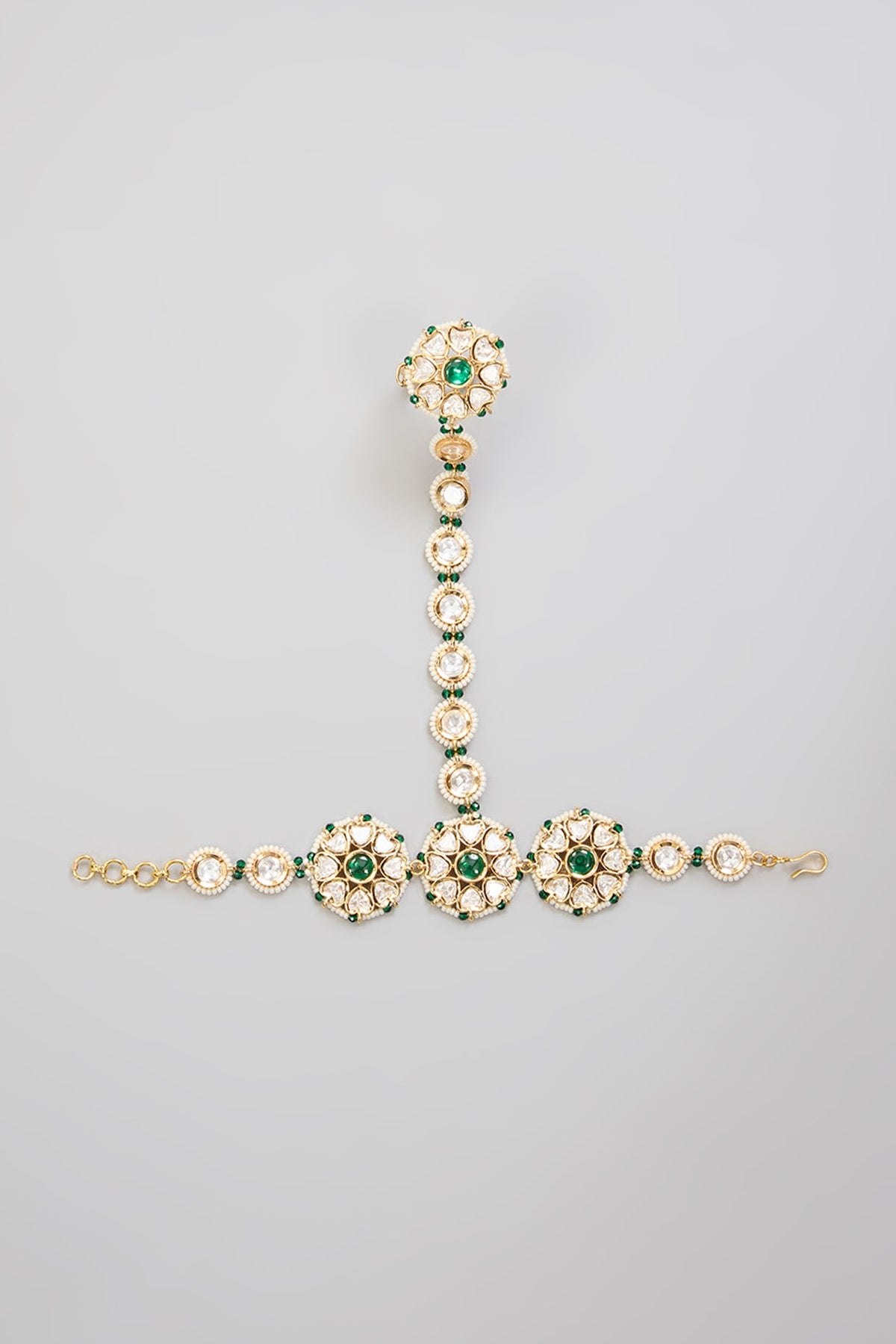 Gold Finish Kundan Polki Hathphool (Set Of 2)