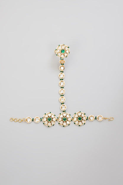 Gold Finish Kundan Polki Hathphool (Set Of 2)