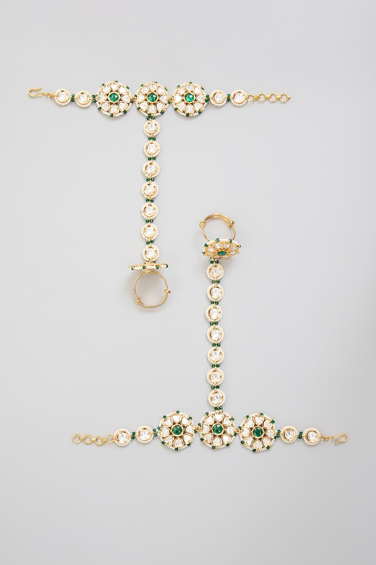 Gold Finish Kundan Polki Hathphool (Set Of 2)