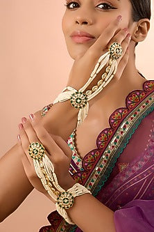 Gold Finish Kundan Polki Hathphool (Set Of 2)