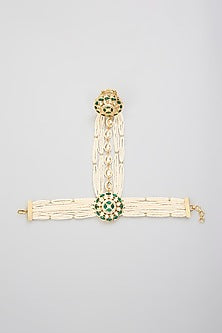 Gold Finish Kundan Polki Hathphool (Set Of 2)