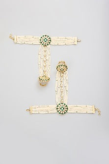 Gold Finish Kundan Polki Hathphool (Set Of 2)