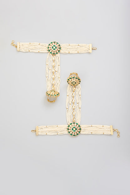 Gold Finish Kundan Polki Hathphool (Set Of 2)