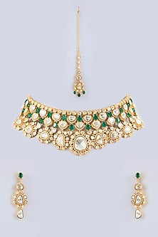 Gold Finish Green Moissanite Necklace Set