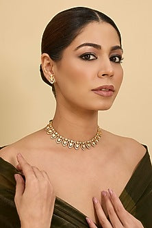 Gold Finish Moissanite Stone Necklace Set