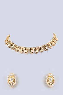 Gold Finish Moissanite Stone Necklace Set