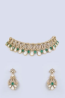 Two Tone Finish Green Uncut Kundan Polki Necklace Set