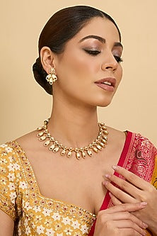 Gold Finish Moissanite Stone Necklace Set