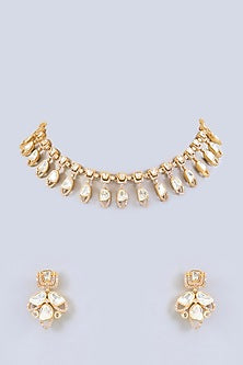 Gold Finish Moissanite Stone Necklace Set