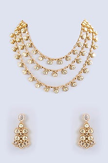 Gold Finish Moissanite Stone Long Layered Necklace Set