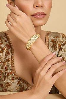Gold Finish Kundan Polki Openable Bangle