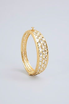 Gold Finish Kundan Polki Openable Bangle