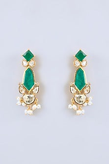 Gold Finish Green Moissanite Stone Long Necklace Set