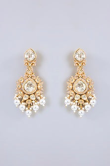 Gold Finish Moissanite Stone & Pearl Necklace Set