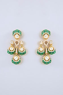 Gold Finish Green Moissanite Stone Necklace Set