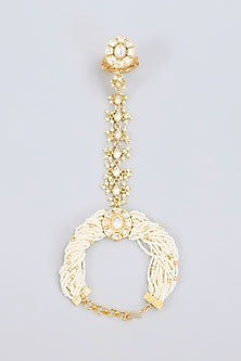 Gold Finish Kundan Polki & Pearl Hathphool (Set Of 2)