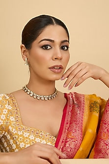 Two Tone Rhodium Finish Kundan Polki Necklace Set