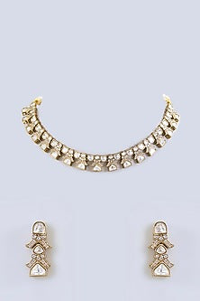 Two Tone Rhodium Finish Kundan Polki Necklace Set