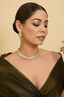 Gold Finish Moissanite Stone Necklace Set