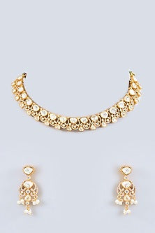 Gold Finish Moissanite Stone Necklace Set