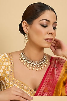 Two Tone Finish Uncut Kundan Polki & Purple Stone Necklace Set