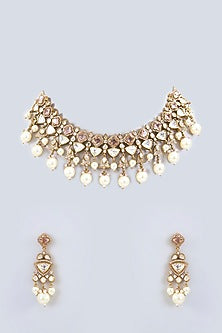 Two Tone Finish Uncut Kundan Polki & Purple Stone Necklace Set