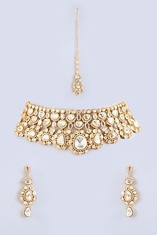 Gold Finish Moissanite Polki Necklace Set