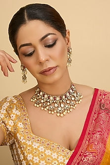 Two-Tone Finish Uncut Kundan Polki & Pink Stone Necklace Set