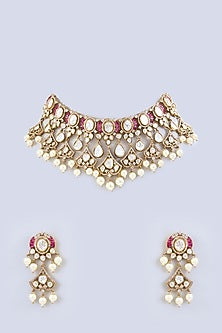 Two-Tone Finish Uncut Kundan Polki & Pink Stone Necklace Set