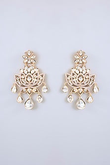 Gold Finish Kundan Polki & Pearl Droplet Necklace Set