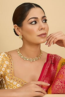 Gold Finish Moissanite Polki Necklace Set