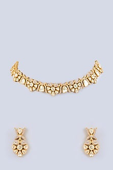 Gold Finish Moissanite Polki Necklace Set