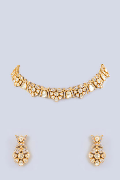 Gold Finish Moissanite Polki Necklace Set