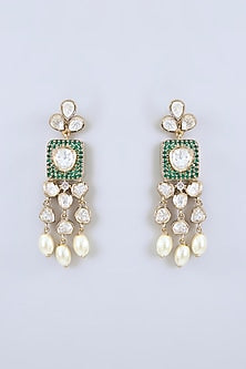 Two-Tone Finish Kundan Polki & Green Stone Necklace Set