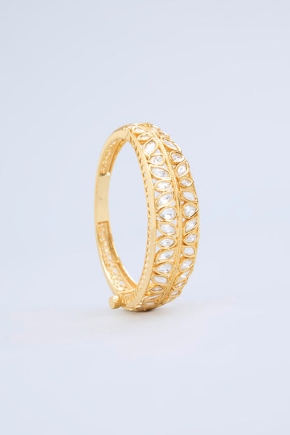 Gold Finish Kundan Polki Openable Bangle