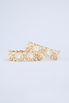 Gold Finish Uncut Kundan Polki Bangle (Set Of 2)