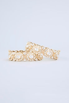 Gold Finish Uncut Kundan Polki Bangle (Set Of 2)