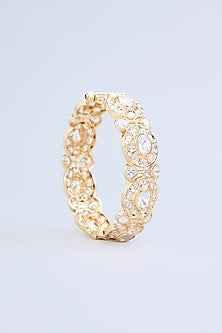 Gold Finish Uncut Kundan Polki Bangle (Set Of 2)