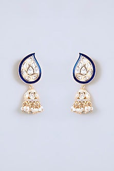 Gold Finish Kundan Polki & Green Enameled Long Necklace Set