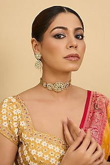 Gold Finish Kundan Polki Choker Necklace Set