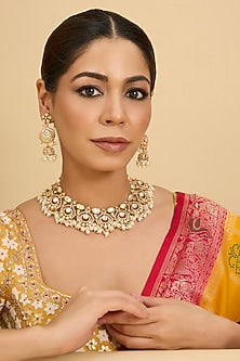 Gold Finish Moissanite Stone Necklace Set