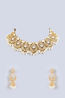 Gold Finish Moissanite Stone Necklace Set