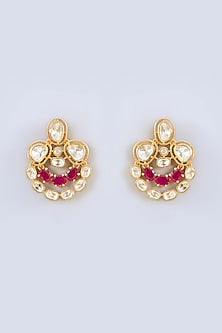 Gold Finish Moissanite & Red Stone Layered Necklace Set