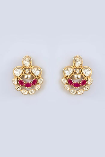 Gold Finish Moissanite & Red Stone Layered Necklace Set