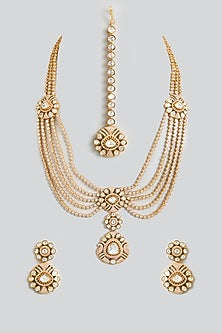 Gold Finish Moissanite Stone Necklace Set