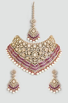 Two-Tone Kundan Polki & Red Stone Layered Necklace Set