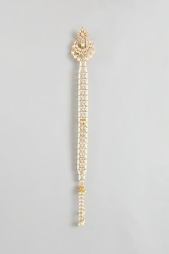 Gold Finish Kundan Polki & Pearl Hair Braid Accessory