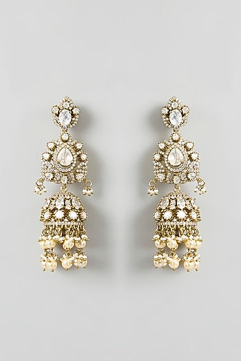 Two Tone Finish Kundan Polki Long Layered Necklace Set