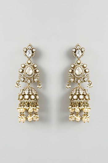 Two Tone Finish Kundan Polki Long Layered Necklace Set